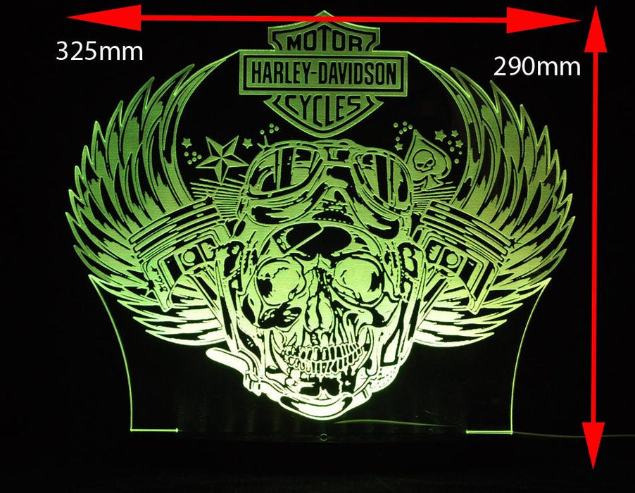Harley Davidison Skull Piston Motorbike - 3D LED Night Light 7 Colours + Remote Control - Kustombox