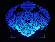 Harley Davidison Skull Piston Motorbike - 3D LED Night Light 7 Colours + Remote Control - Kustombox