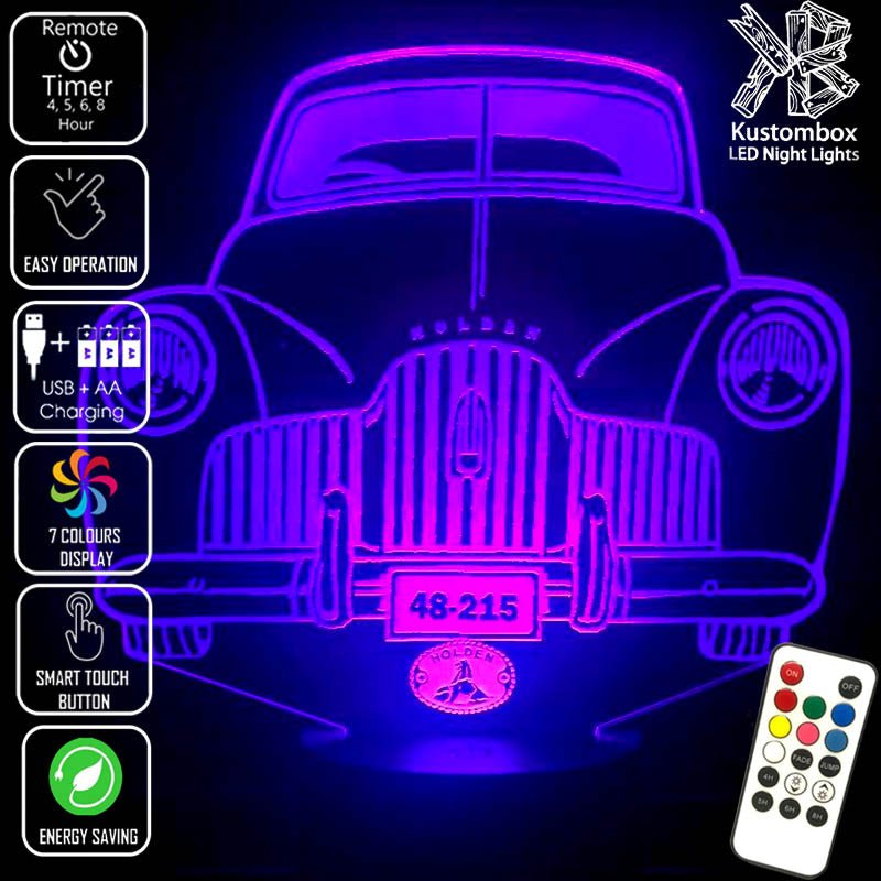 Holden FX Holden 48-215 / 1948 to 1953- Iconic LED light creating a 3D effect, perfect garage décor or display piece for Australian car enthusiasts.