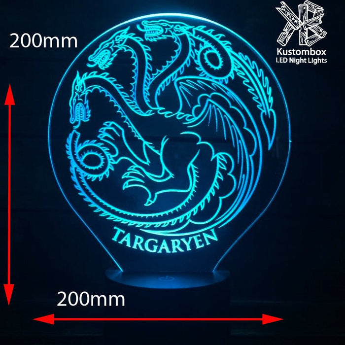House of Targaryen Sigil Game of Thrones - 3D LED Night Light 7 Colours + Remote Control - Kustombox