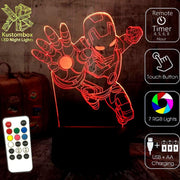 Iron Man Arm Out Avengers - 3D LED Night Light 7 Colours + Remote Control - Kustombox