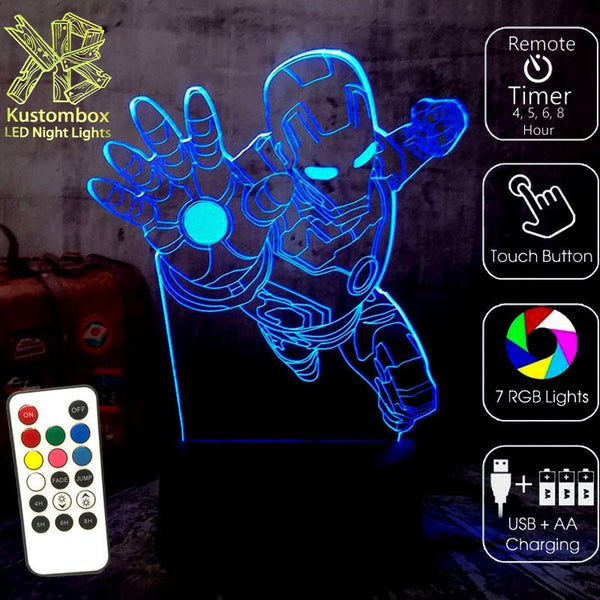 Iron Man Arm Out Avengers - 3D LED Night Light 7 Colours + Remote Control - Kustombox