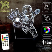 Iron Man Arm Out Avengers - 3D LED Night Light 7 Colours + Remote Control - Kustombox