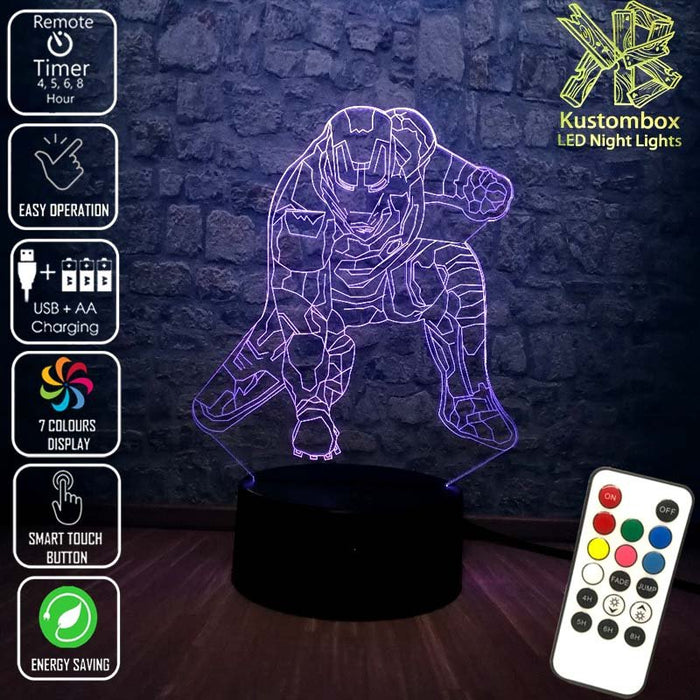 Iron Man Avengers Arm Down Tony Stark- 3D LED Night Light 7 Colours + Remote Control - Kustombox