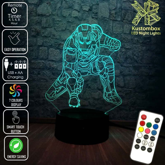 Iron Man Avengers Arm Down Tony Stark- 3D LED Night Light 7 Colours + Remote Control - Kustombox