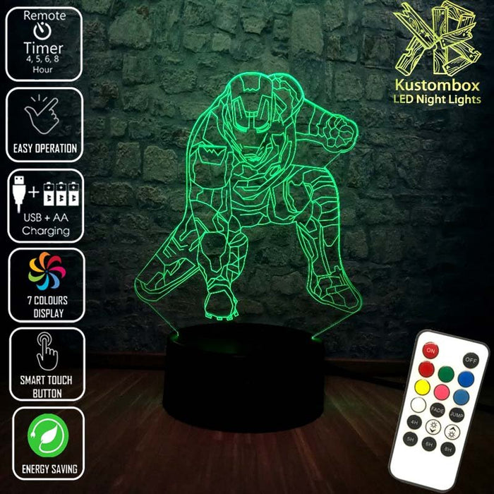 Iron Man Avengers Arm Down Tony Stark- 3D LED Night Light 7 Colours + Remote Control - Kustombox