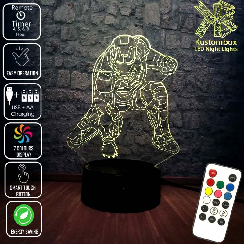 Iron Man Avengers Arm Down Tony Stark- 3D LED Night Light 7 Colours + Remote Control - Kustombox