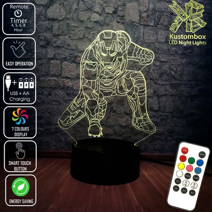 Iron Man Avengers Arm Down Tony Stark- 3D LED Night Light 7 Colours + Remote Control - Kustombox