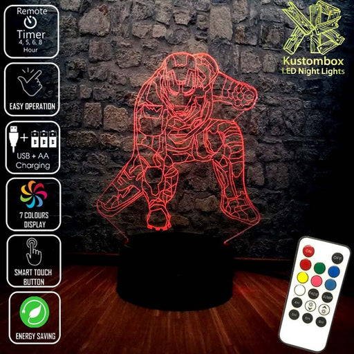 Iron Man Avengers Arm Down Tony Stark- 3D LED Night Light 7 Colours + Remote Control - Kustombox