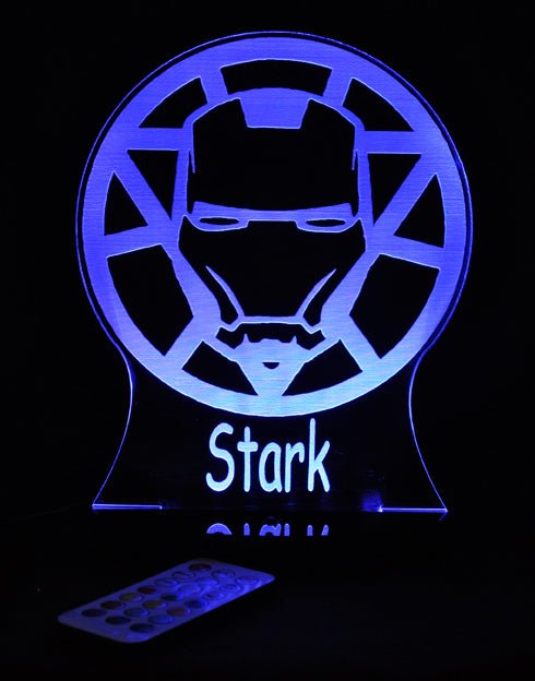 Iron Man Avengers Personalised Name Light - 3D LED Night Light 7 Colours + Remote Control - Kustombox