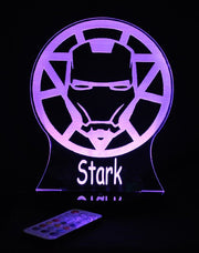 Iron Man Avengers Personalised Name Light - 3D LED Night Light 7 Colours + Remote Control - Kustombox