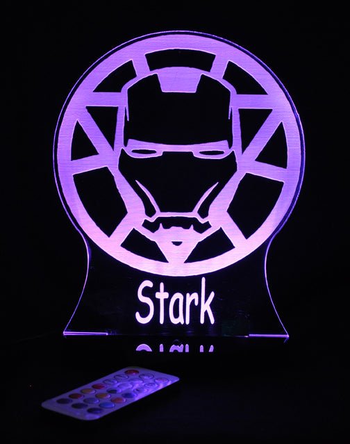 Iron Man Avengers Personalised Name Light - 3D LED Night Light 7 Colours + Remote Control - Kustombox