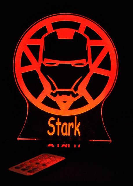 Iron Man Avengers Personalised Name Light - 3D LED Night Light 7 Colours + Remote Control - Kustombox