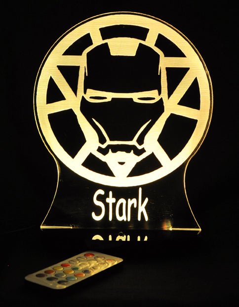 Iron Man Avengers Personalised Name Light - 3D LED Night Light 7 Colours + Remote Control - Kustombox