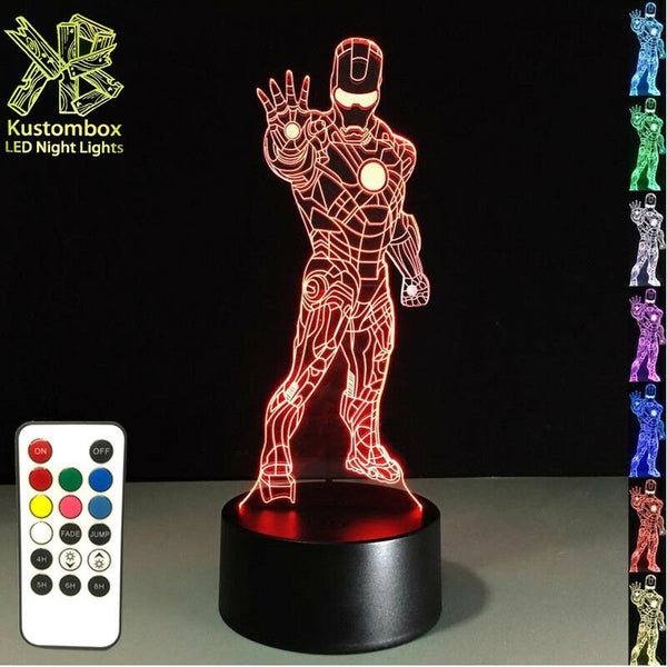 Iron Man Avengers Tony Stark- 3D LED Night Light 7 Colours + Remote Control - Kustombox