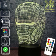 Iron Man Mask Avengers Tony Stark- 3D LED Night Light 7 Colours + Remote Control - Kustombox