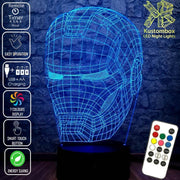 Iron Man Mask Avengers Tony Stark- 3D LED Night Light 7 Colours + Remote Control - Kustombox
