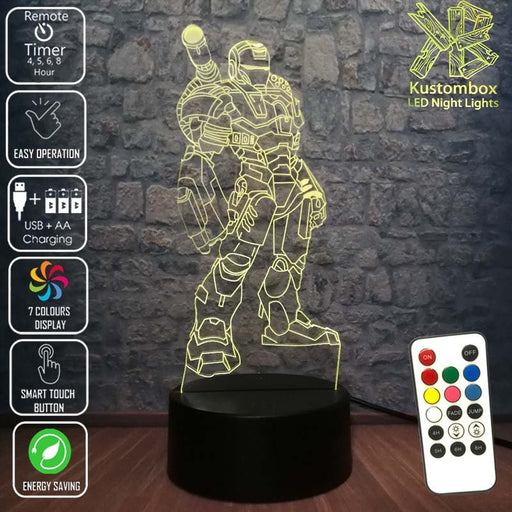 Iron Man War Machine Avengers Tony Stark- 3D LED Night Light 7 Colours + Remote Control - Kustombox