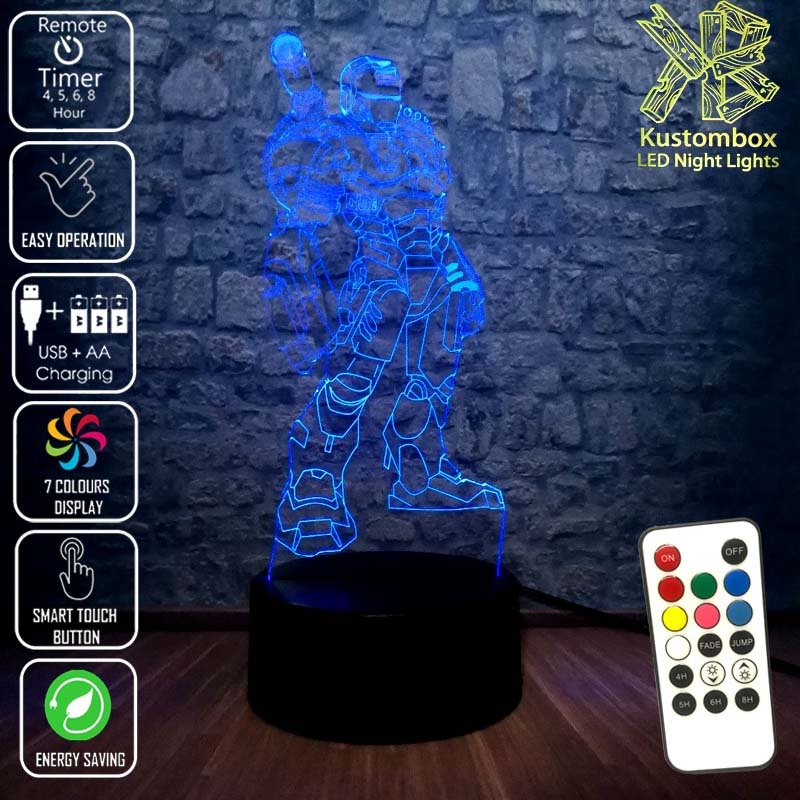 Iron Man War Machine Avengers Tony Stark- 3D LED Night Light 7 Colours + Remote Control - Kustombox