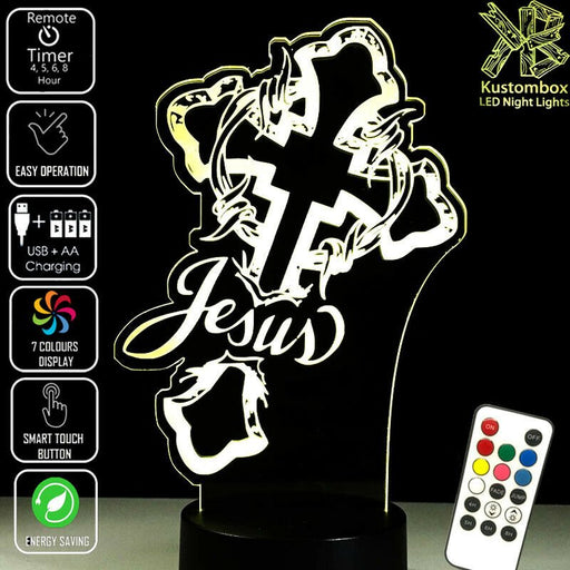 Jesus Christ Cross - 3D LED Night Light 7 Colours + Remote Control - Kustombox