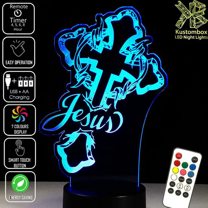 Jesus Christ Cross - 3D LED Night Light 7 Colours + Remote Control - Kustombox