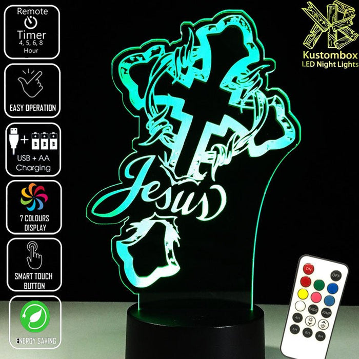 Jesus Christ Cross - 3D LED Night Light 7 Colours + Remote Control - Kustombox