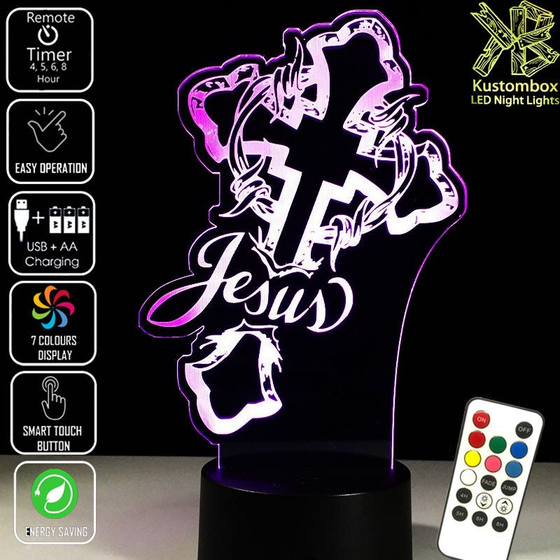 Jesus Christ Cross - 3D LED Night Light 7 Colours + Remote Control - Kustombox