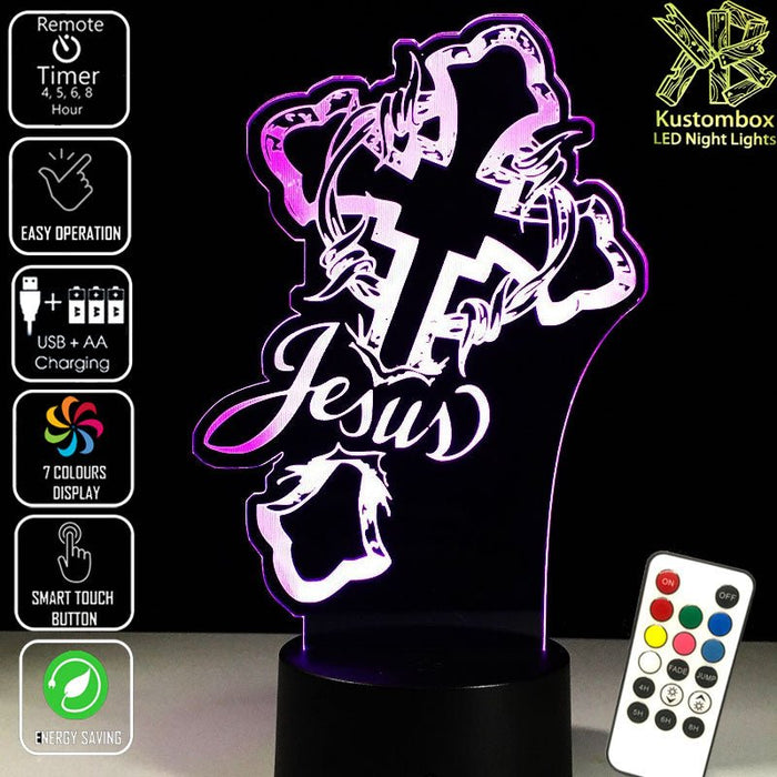 Jesus Christ Cross - 3D LED Night Light 7 Colours + Remote Control - Kustombox