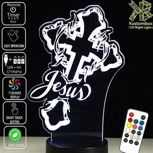 Jesus Christ Cross - 3D LED Night Light 7 Colours + Remote Control - Kustombox