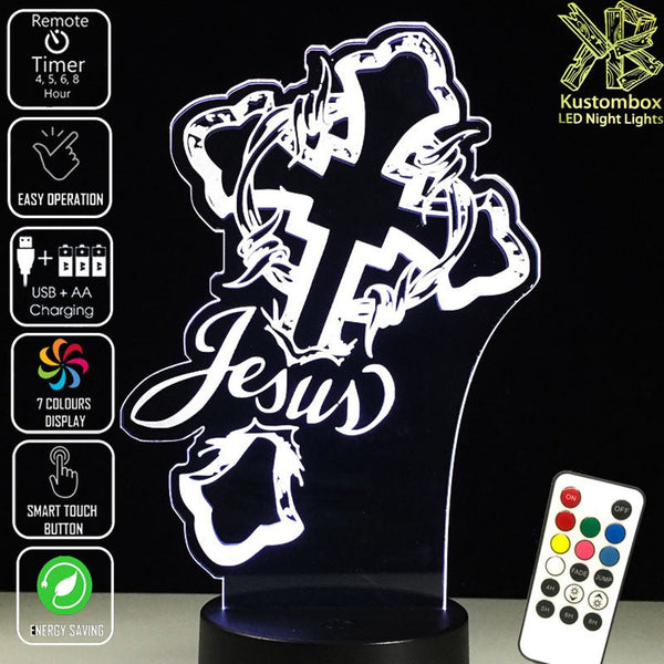 Jesus Christ Cross - 3D LED Night Light 7 Colours + Remote Control - Kustombox