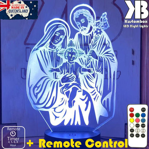 Jesus Christ Mary & Joseph Manger Religious - 3D LED Night Light 7 Colours + Remote Control - Kustombox