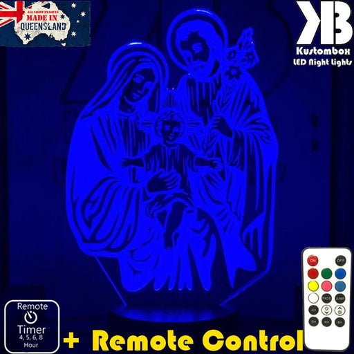 Jesus Christ Mary & Joseph Manger Religious - 3D LED Night Light 7 Colours + Remote Control - Kustombox