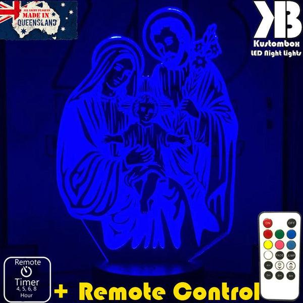 Jesus Christ Mary & Joseph Manger Religious - 3D LED Night Light 7 Colours + Remote Control - Kustombox