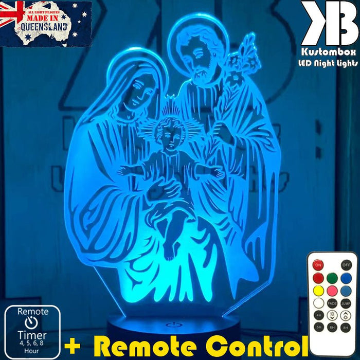 Jesus Christ Mary & Joseph Manger Religious - 3D LED Night Light 7 Colours + Remote Control - Kustombox