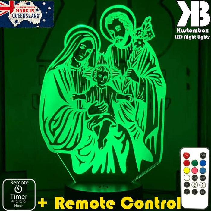 Jesus Christ Mary & Joseph Manger Religious - 3D LED Night Light 7 Colours + Remote Control - Kustombox