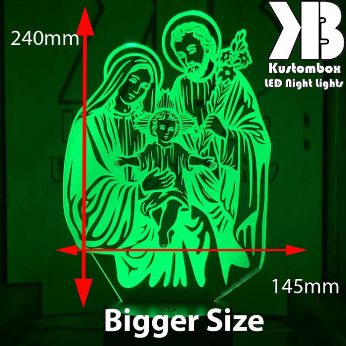 Jesus Christ Mary & Joseph Manger Religious - 3D LED Night Light 7 Colours + Remote Control - Kustombox