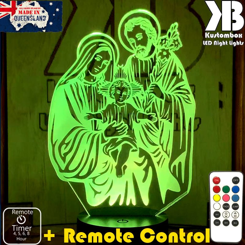 Jesus Christ Mary & Joseph Manger Religious - 3D LED Night Light 7 Colours + Remote Control - Kustombox