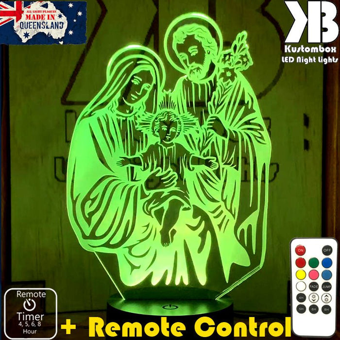 Jesus Christ Mary & Joseph Manger Religious - 3D LED Night Light 7 Colours + Remote Control - Kustombox