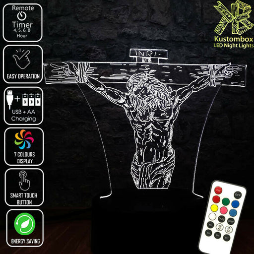 Jesus Christ on the Cross - 3D LED Night Light 7 Colours + Remote Control - Kustombox