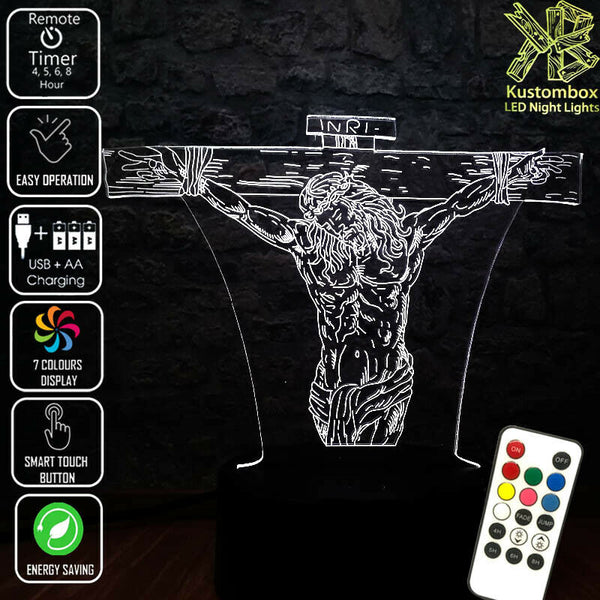 Jesus Christ on the Cross - 3D LED Night Light 7 Colours + Remote Control - Kustombox