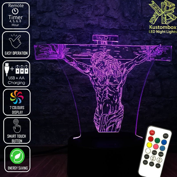 Jesus Christ on the Cross - 3D LED Night Light 7 Colours + Remote Control - Kustombox