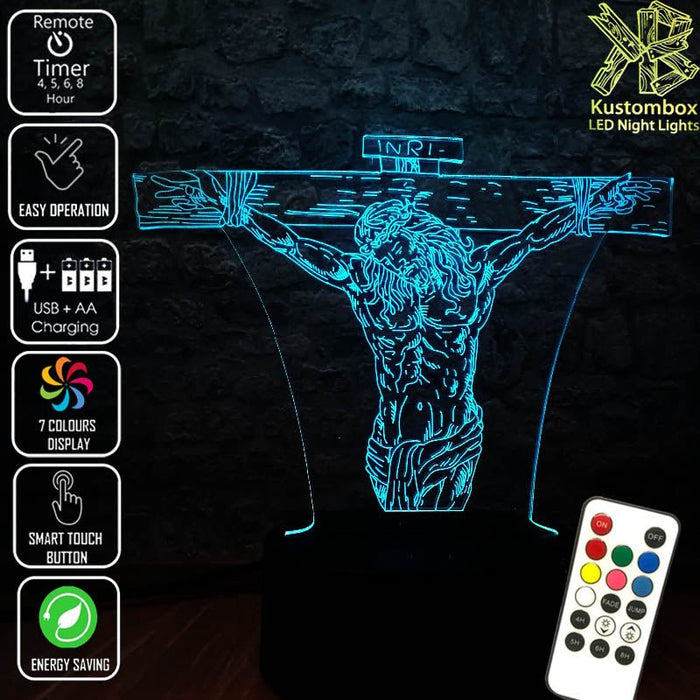 Jesus Christ on the Cross - 3D LED Night Light 7 Colours + Remote Control - Kustombox