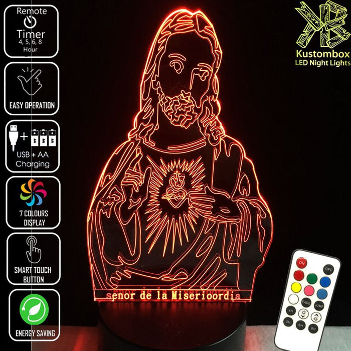 Jesus Christ Religious Statue - 3D LED Night Light 7 Colours + Remote Control - Kustombox