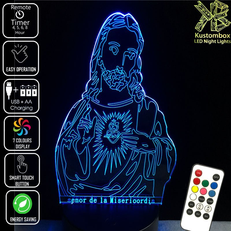 Jesus Christ Religious Statue - 3D LED Night Light 7 Colours + Remote Control - Kustombox