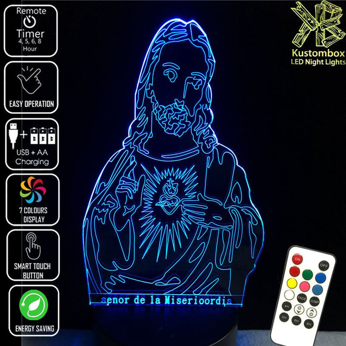 Jesus Christ Religious Statue - 3D LED Night Light 7 Colours + Remote Control - Kustombox