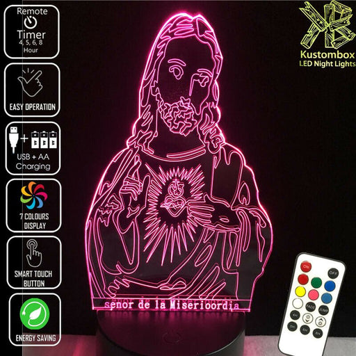 Jesus Christ Religious Statue - 3D LED Night Light 7 Colours + Remote Control - Kustombox