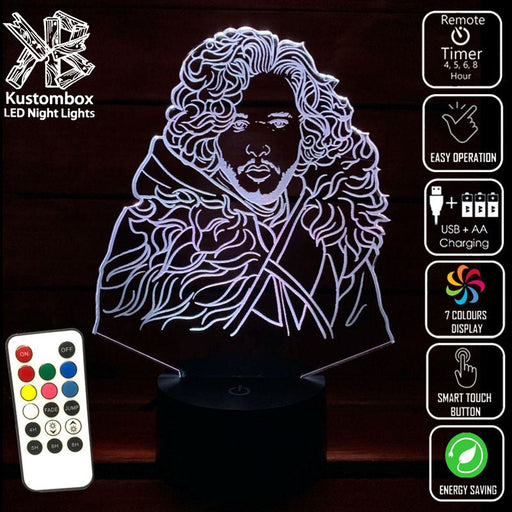 Jon Snow Game of Thrones - 3D LED Night Light 7 Colours + Remote Control - Kustombox