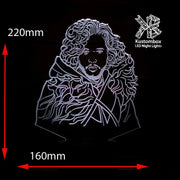 Jon Snow Game of Thrones - 3D LED Night Light 7 Colours + Remote Control - Kustombox