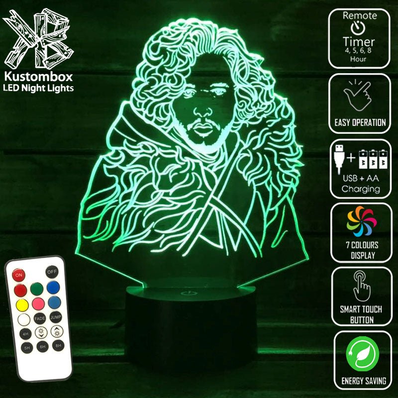 Jon Snow Game of Thrones - 3D LED Night Light 7 Colours + Remote Control - Kustombox