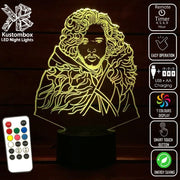 Jon Snow Game of Thrones - 3D LED Night Light 7 Colours + Remote Control - Kustombox